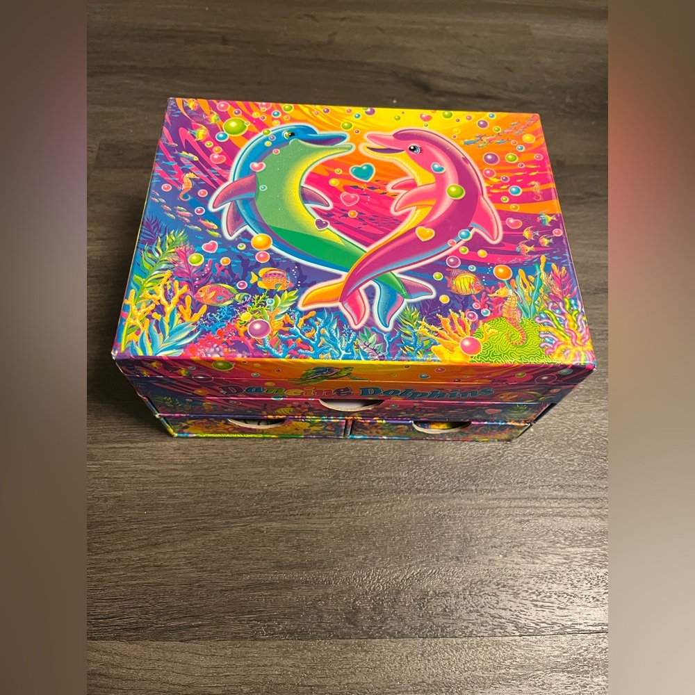 Vintage Lisa Frank Dancing Dolphins Jewelry Box/ Stationary Drawer Organizer